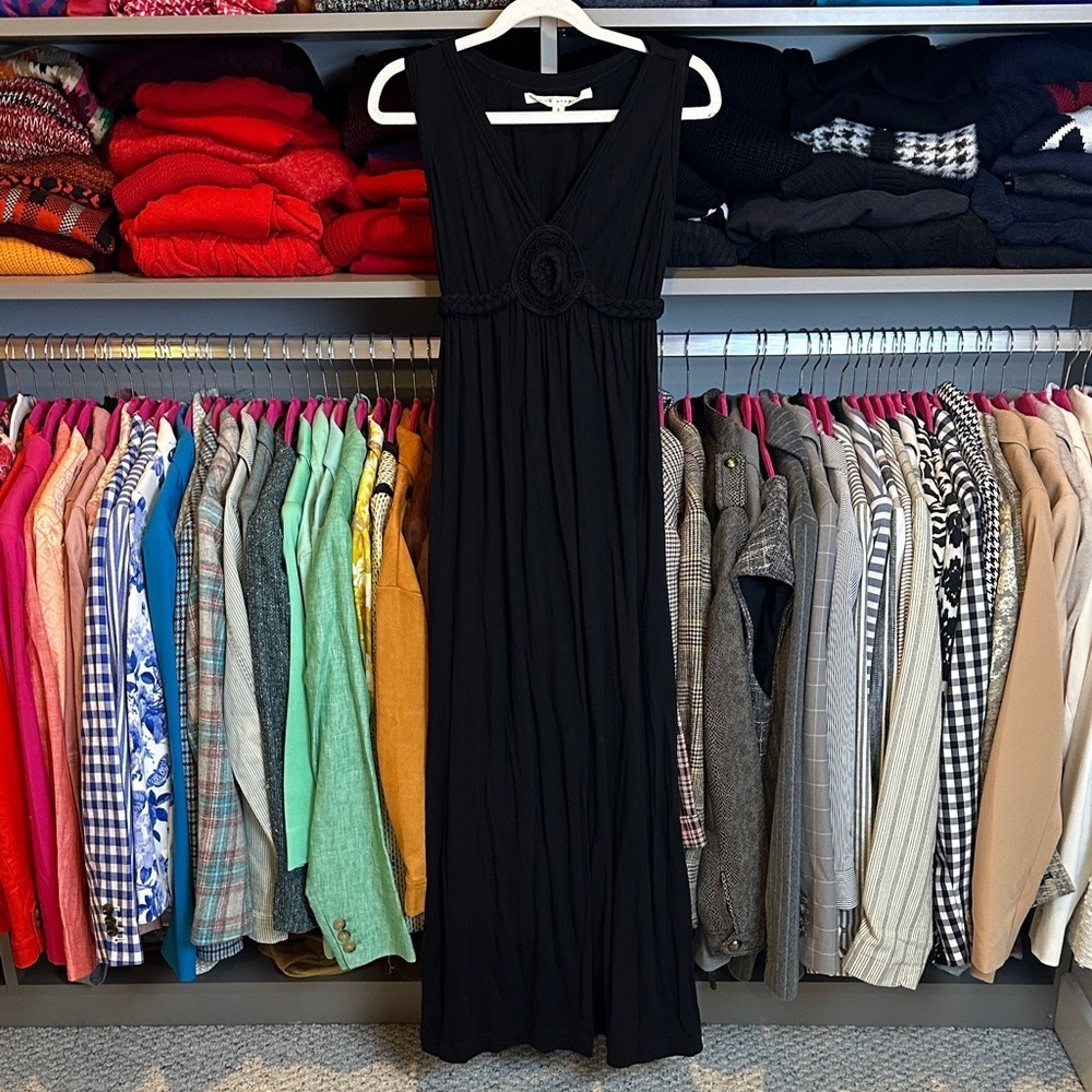 Max Studio black sleeveless elastic waistband jersey knit maxi dress size S